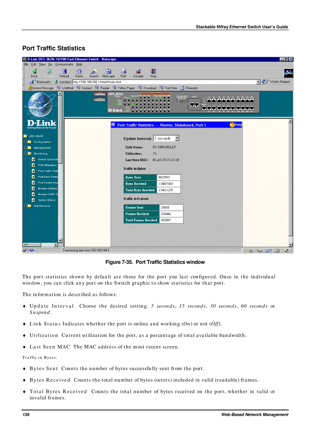 D-Link DES-3624 manual Port Traffic Statistics window 