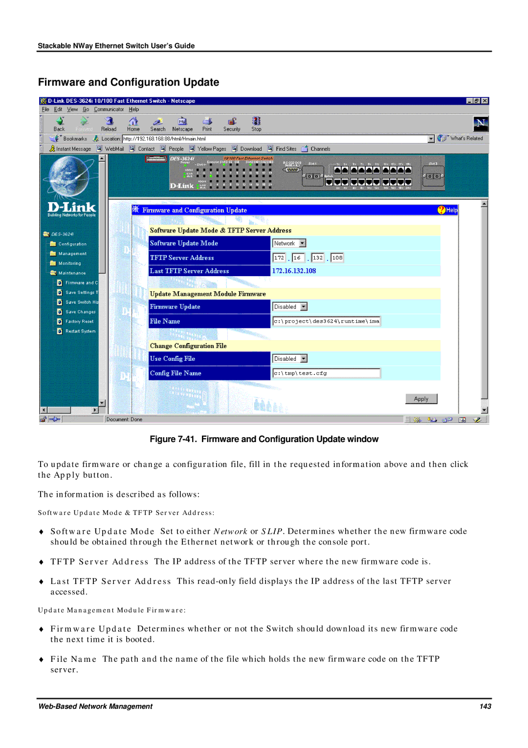 D-Link DES-3624 manual Firmware and Configuration Update window 