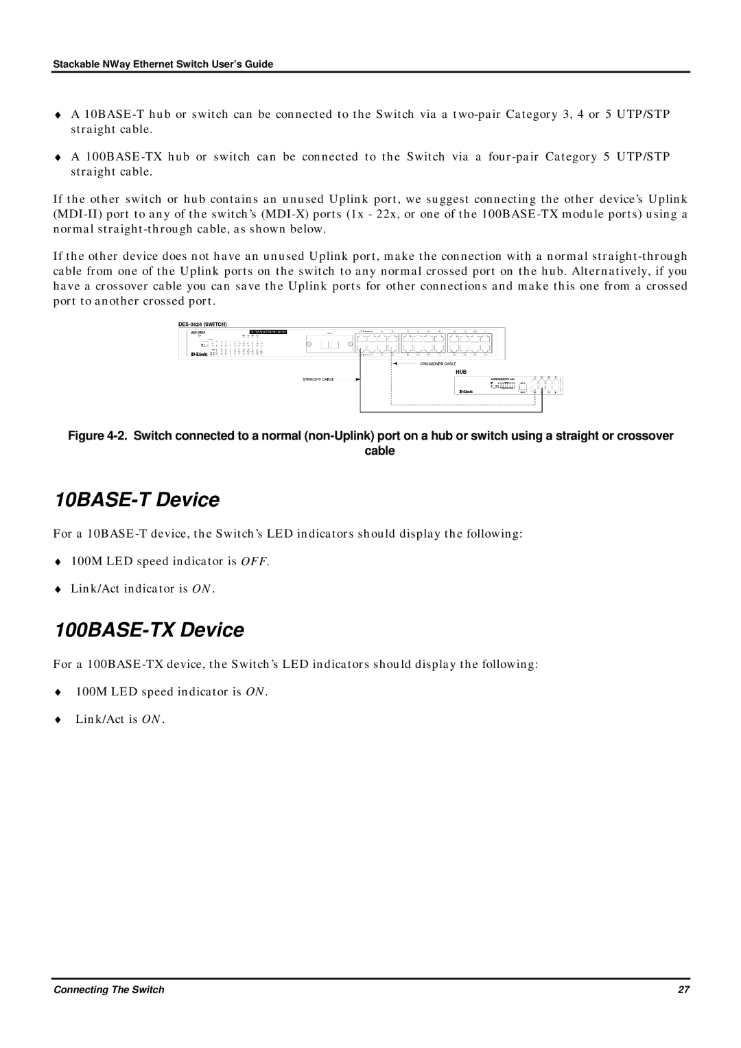 D-Link DES-3624 manual 10BASE-T Device, 100BASE-TX Device 