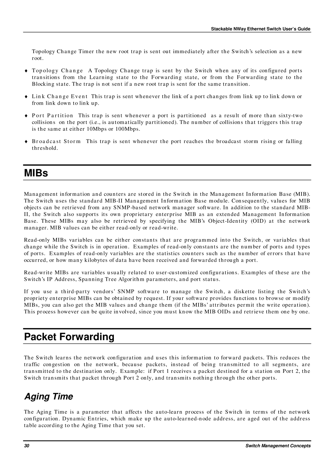 D-Link DES-3624 manual MIBs, Packet Forwarding, Aging Time 