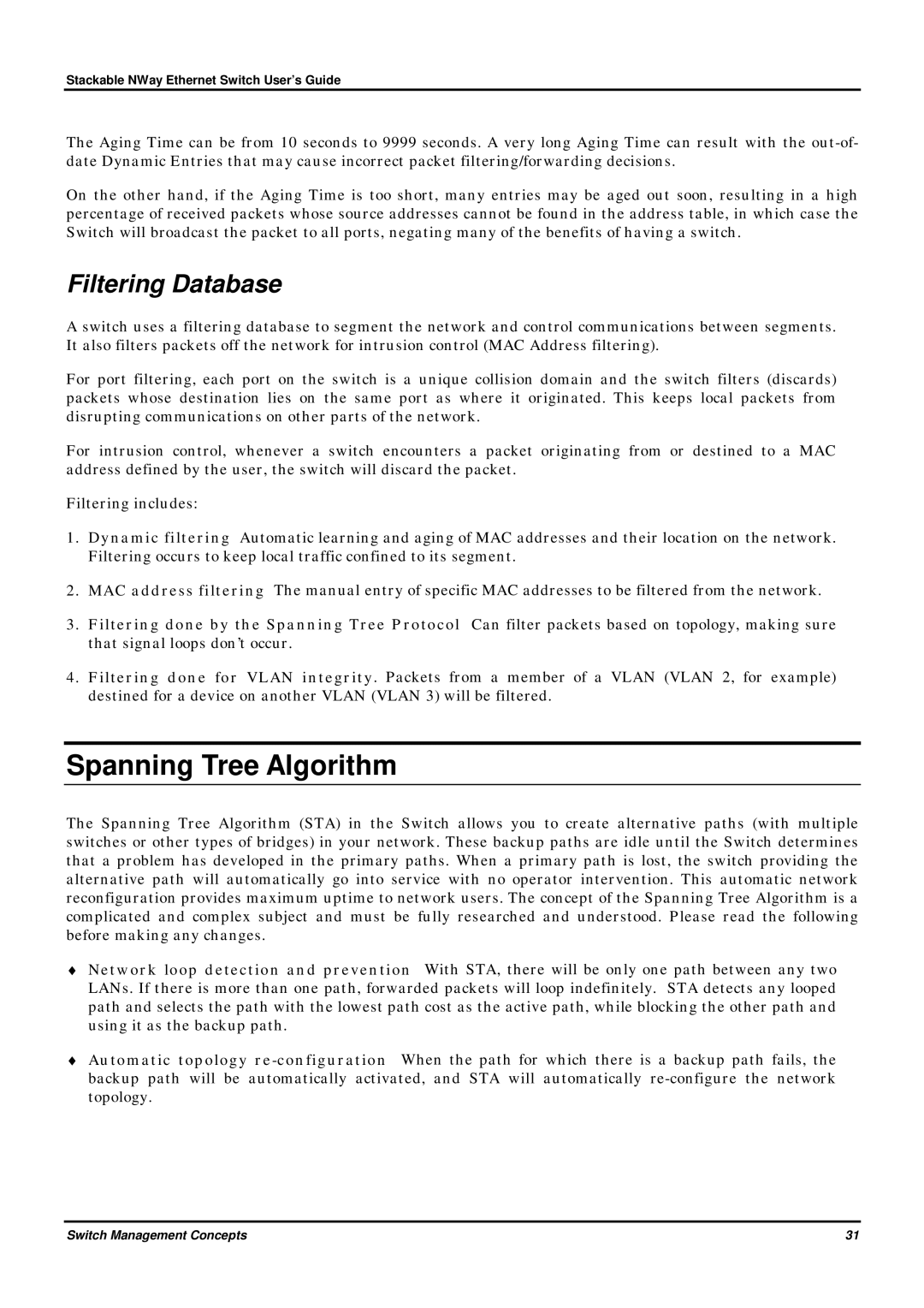 D-Link DES-3624 manual Spanning Tree Algorithm, Filtering Database 