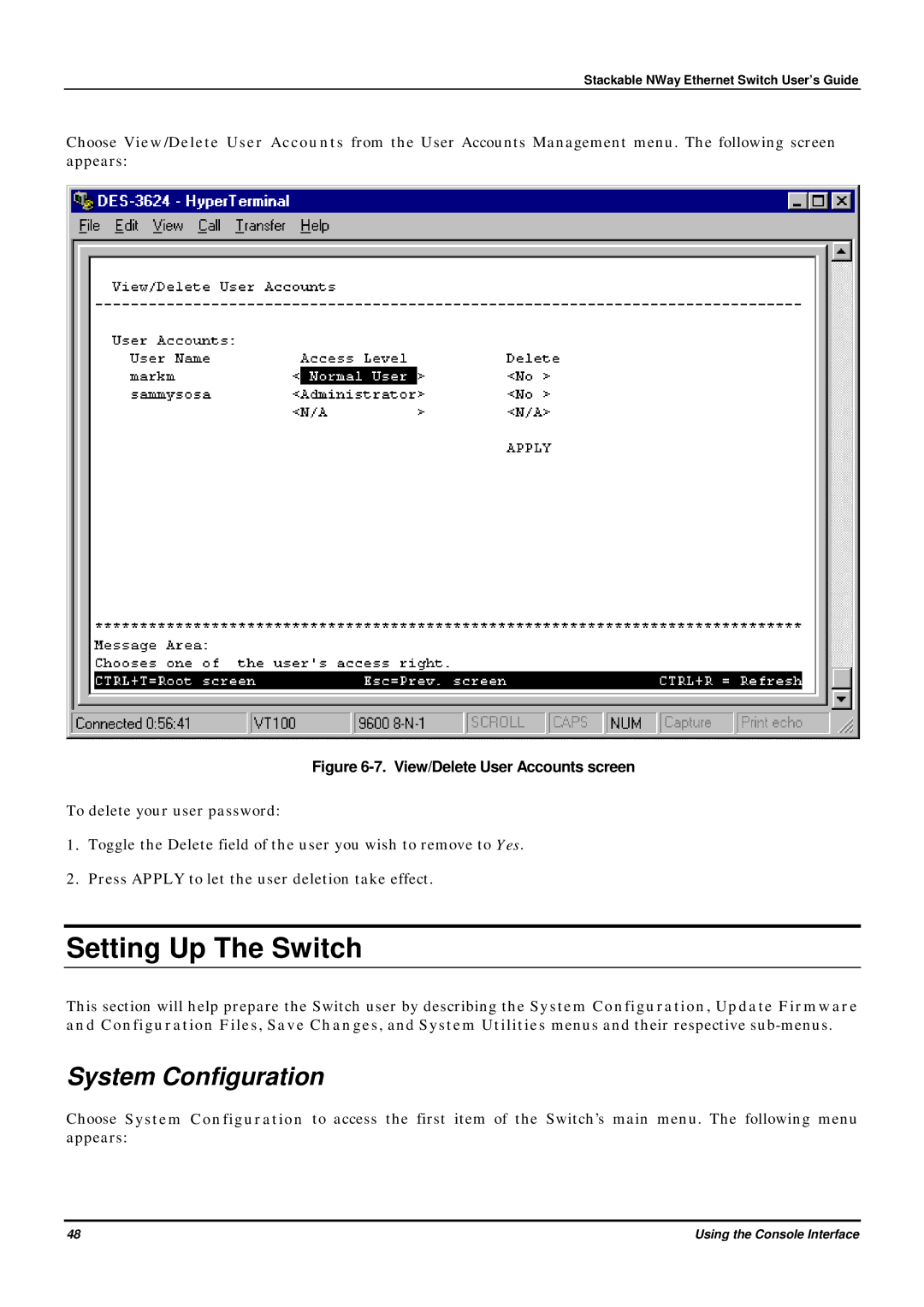 D-Link DES-3624 manual Setting Up The Switch, System Configuration 