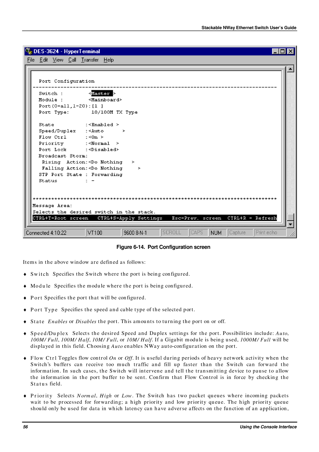 D-Link DES-3624 manual Port Configuration screen 