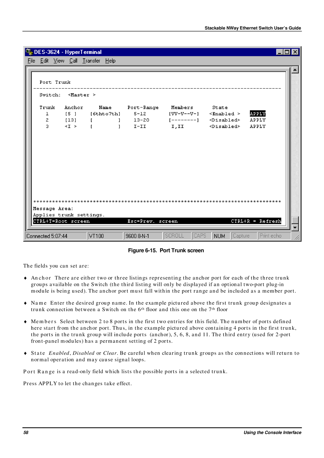 D-Link DES-3624 manual Port Trunk screen 