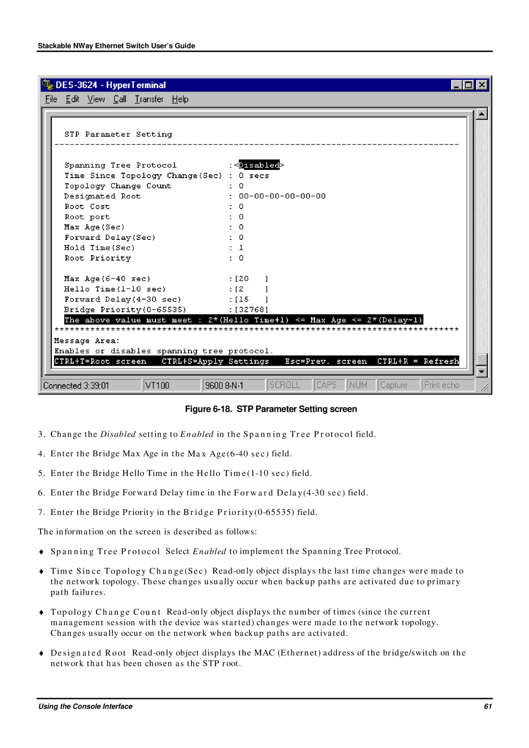 D-Link DES-3624 manual STP Parameter Setting screen 