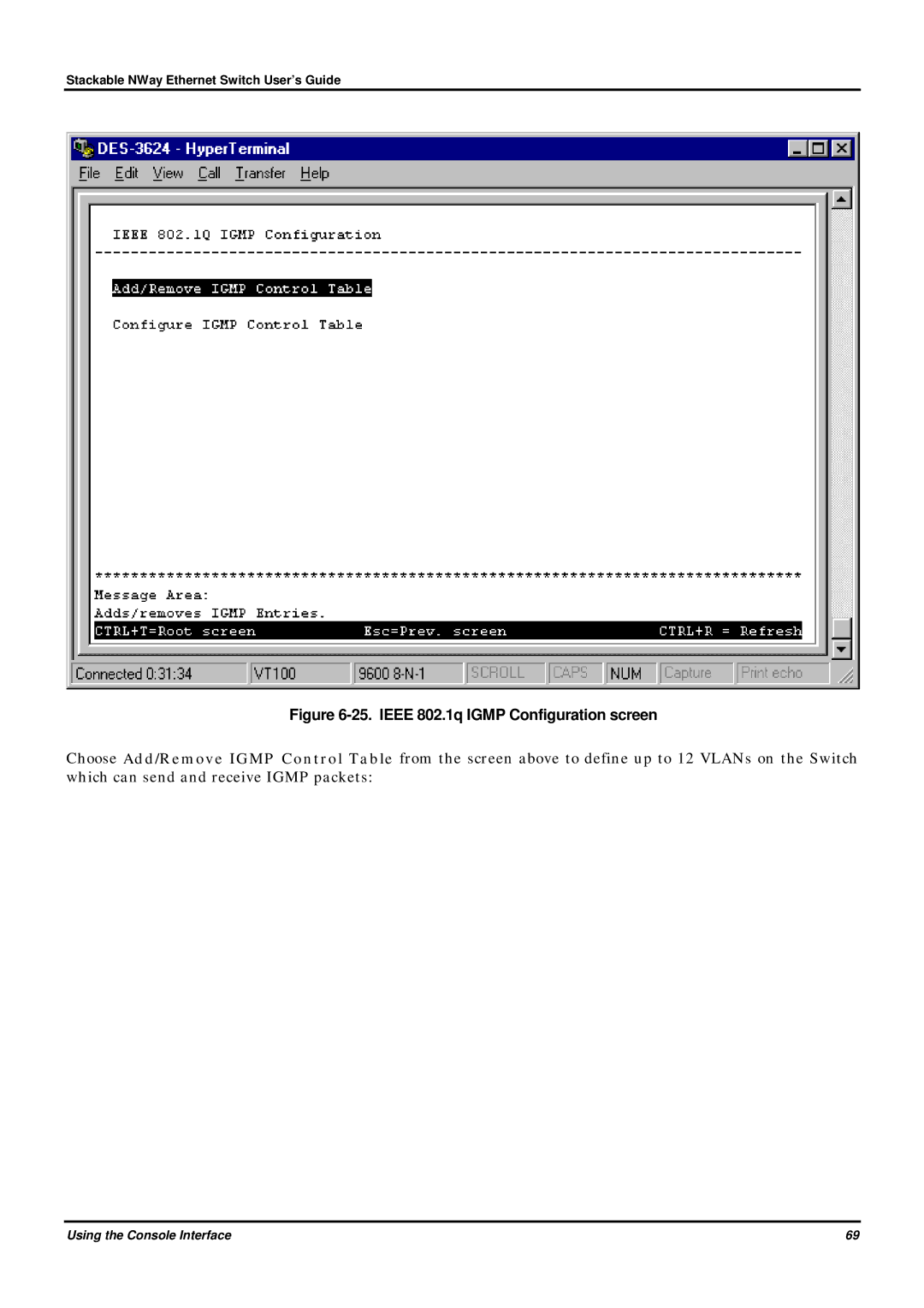 D-Link DES-3624 manual Ieee 802.1q Igmp Configuration screen 