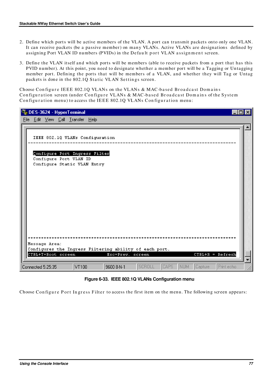 D-Link DES-3624 manual Ieee 802.1Q VLANs Configuration menu 