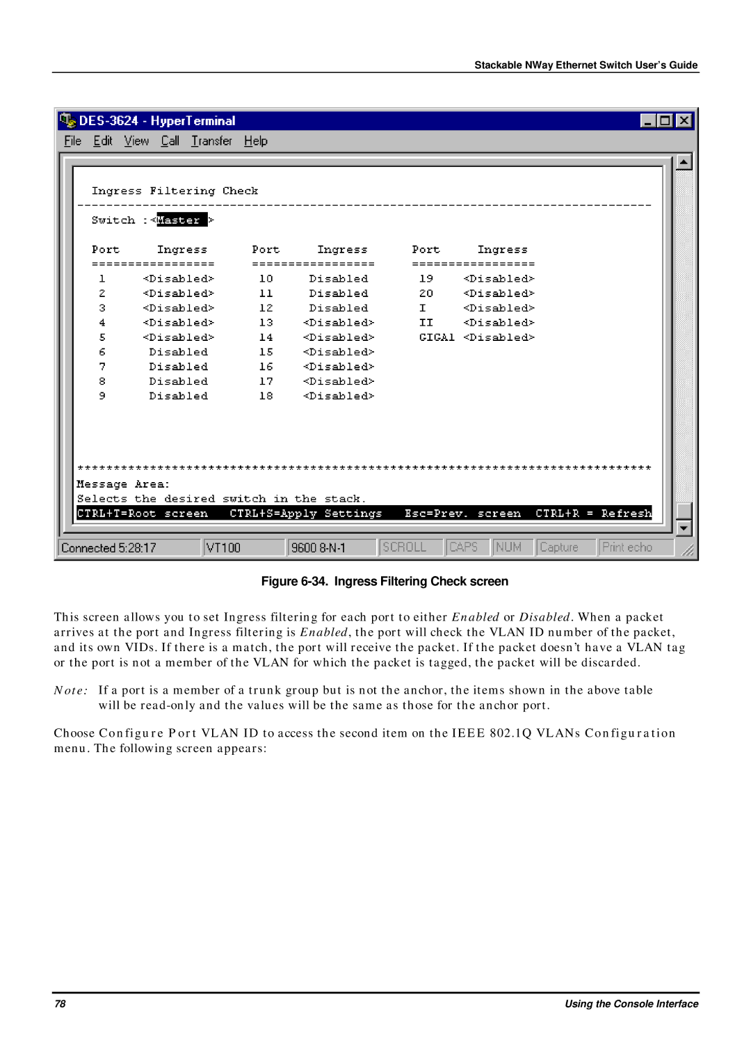 D-Link DES-3624 manual Ingress Filtering Check screen 