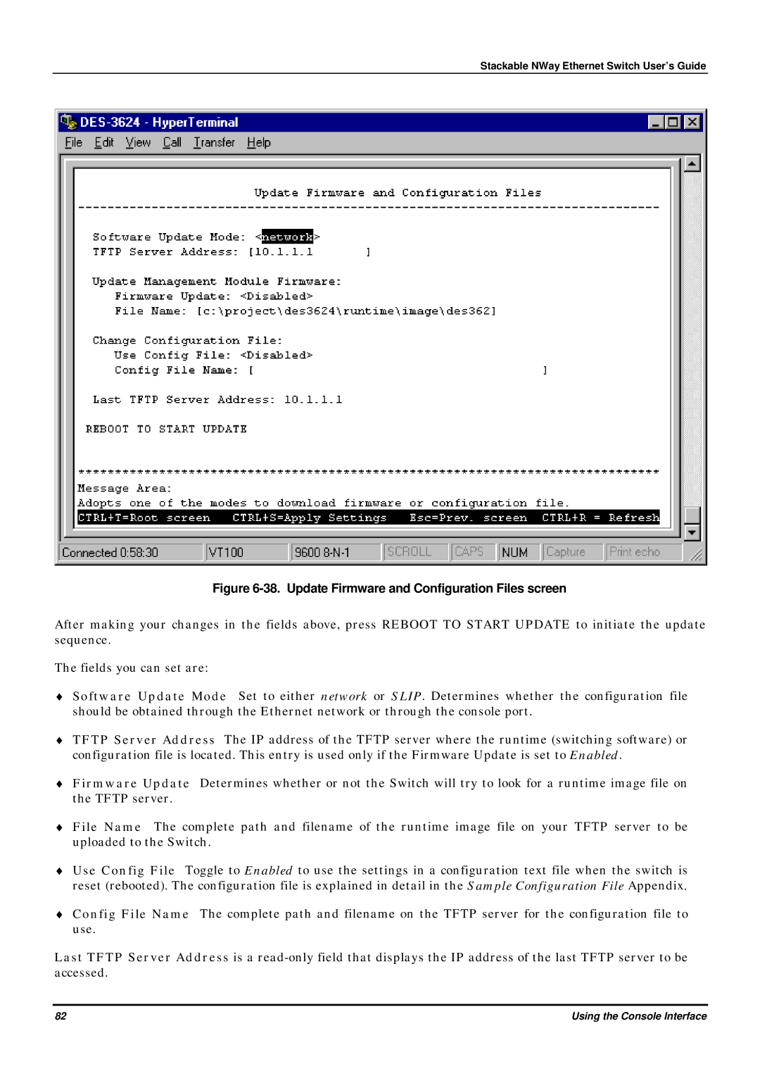 D-Link DES-3624 manual Update Firmware and Configuration Files screen 