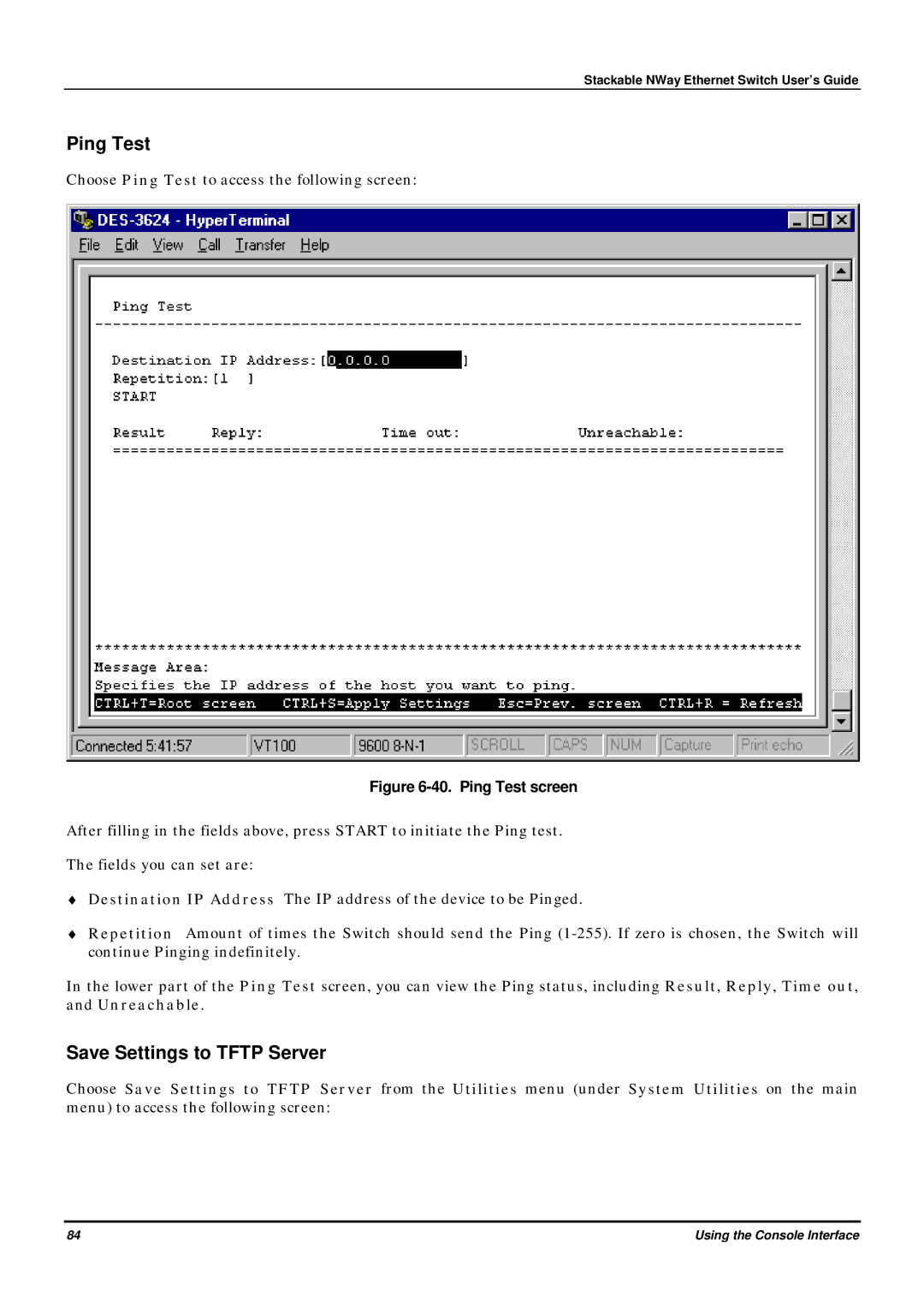 D-Link DES-3624 manual Ping Test, Save Settings to Tftp Server 