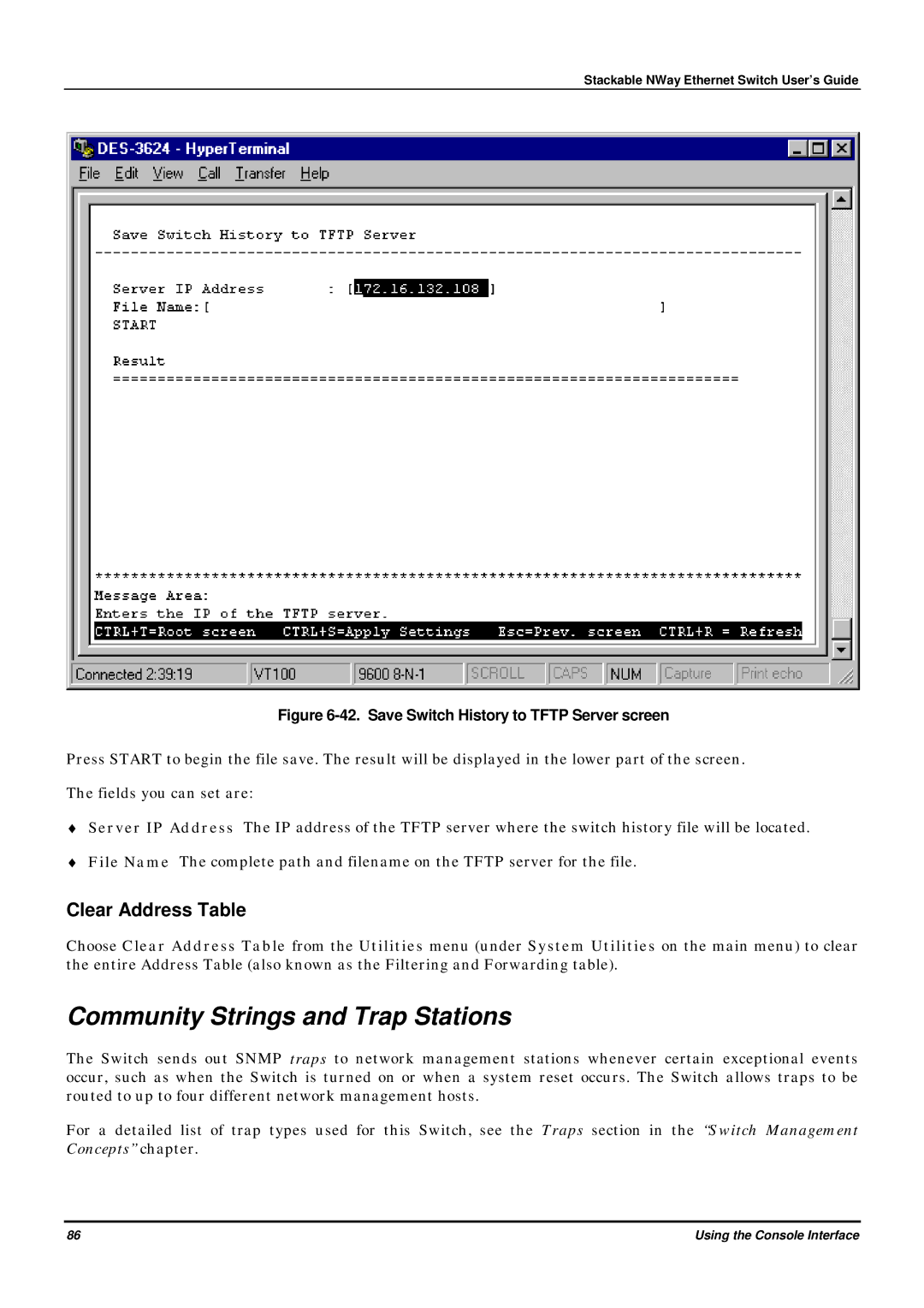 D-Link DES-3624 manual Community Strings and Trap Stations, Clear Address Table 