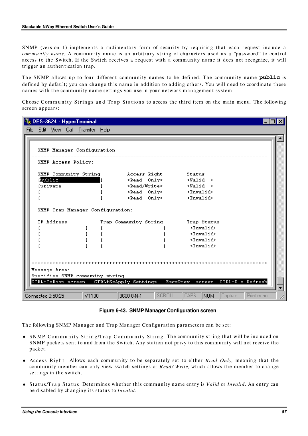 D-Link DES-3624 manual Snmp Manager Configuration screen 