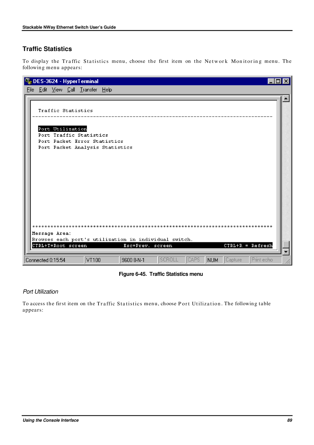 D-Link DES-3624 manual Traffic Statistics, Port Utilization 