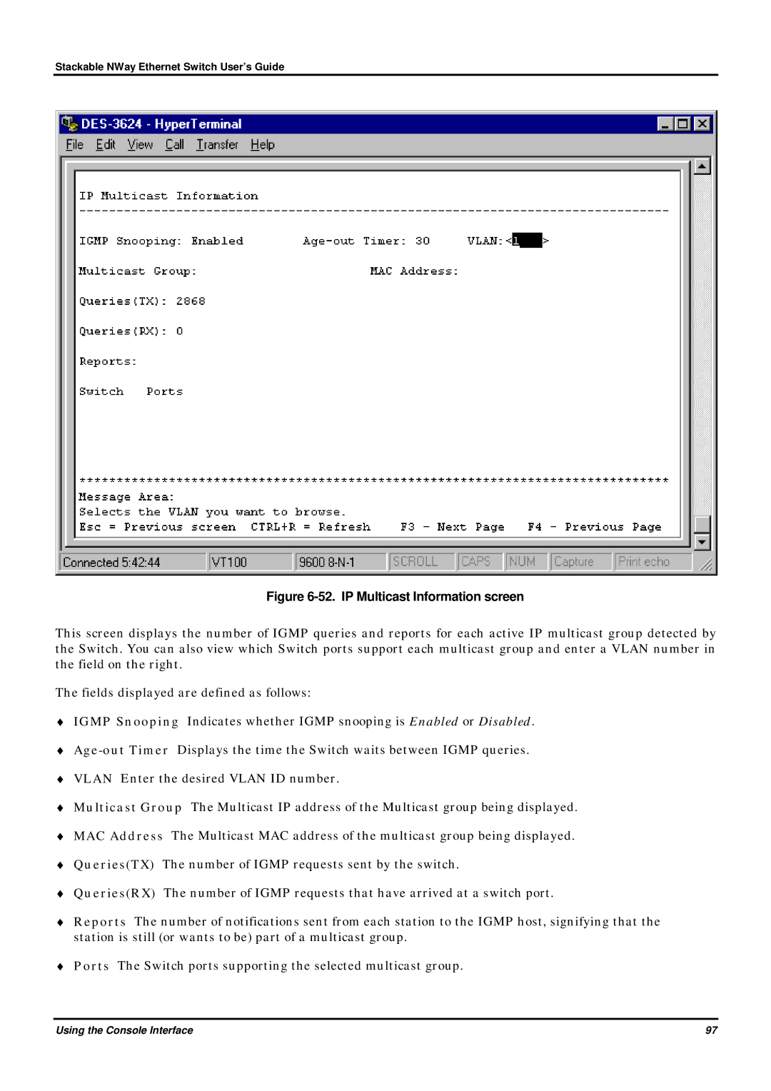 D-Link DES-3624 manual IP Multicast Information screen 