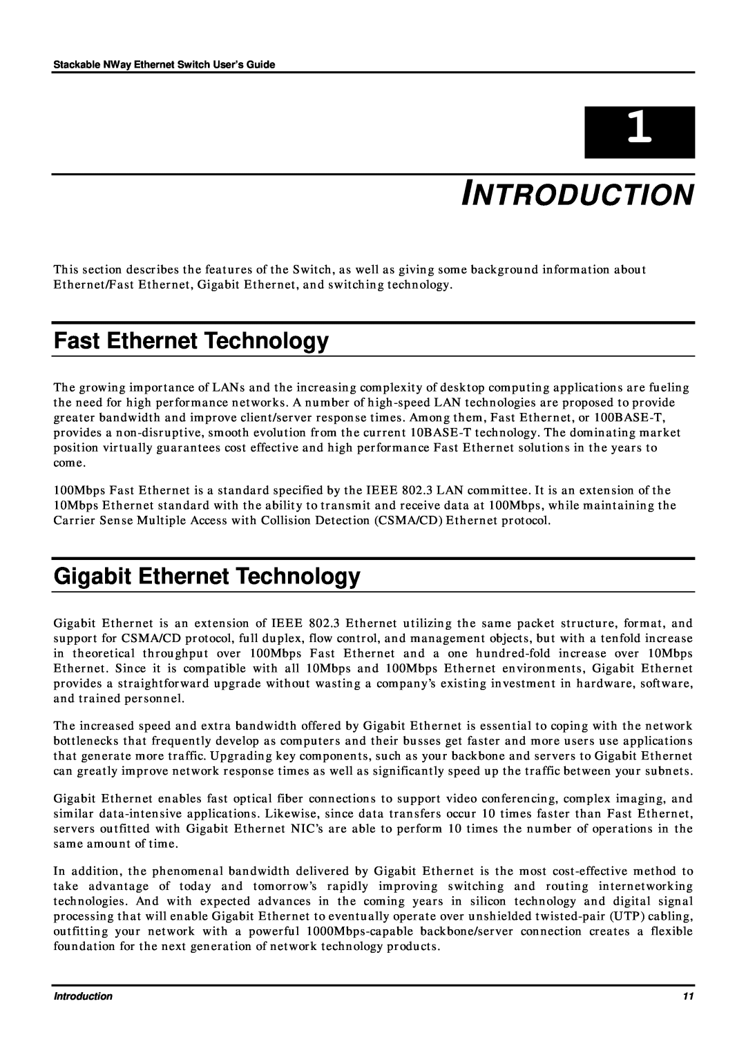 D-Link DES-3624 manual Introduction, Fast Ethernet Technology, Gigabit Ethernet Technology 
