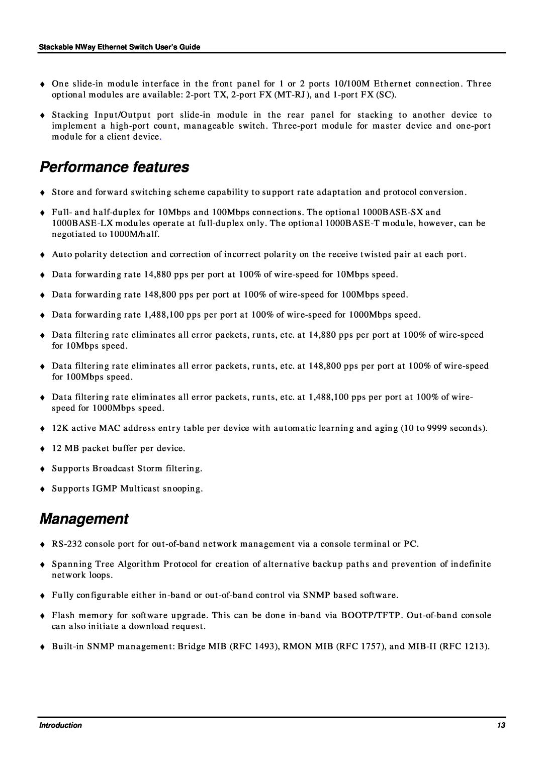 D-Link DES-3624 manual Performance features, Management 