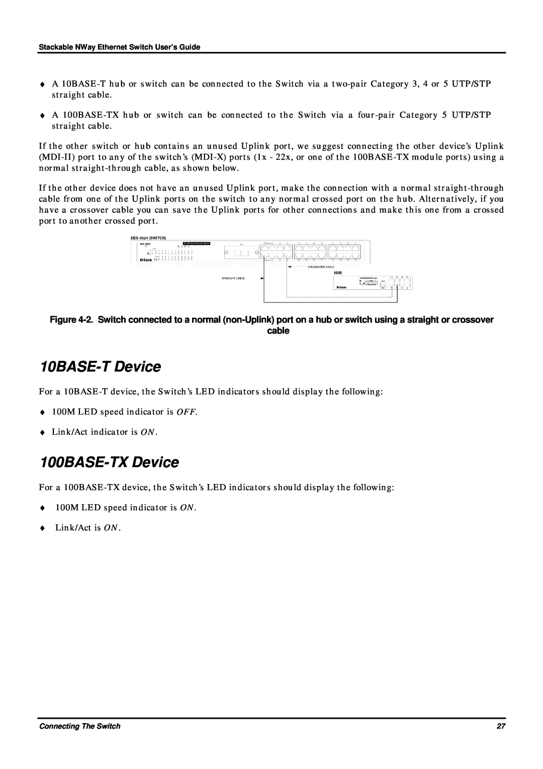 D-Link DES-3624 manual 10BASE-T Device, 100BASE-TX Device 