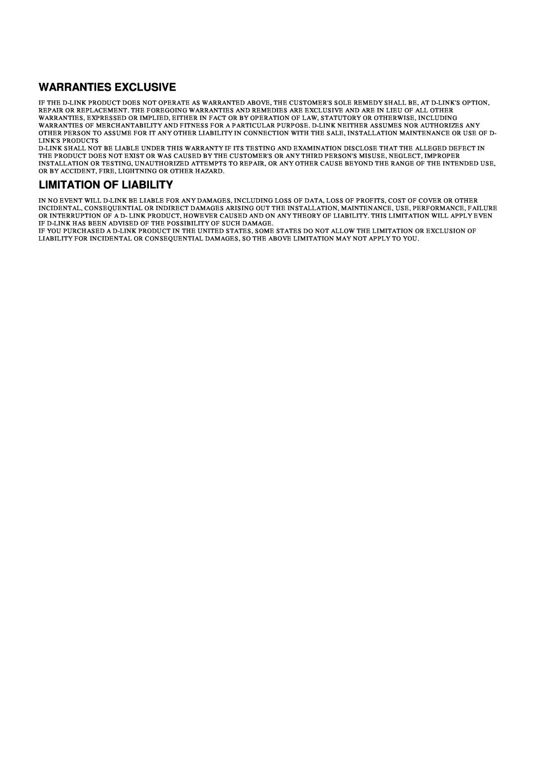 D-Link DES-3624 manual Warranties Exclusive, Limitation Of Liability 