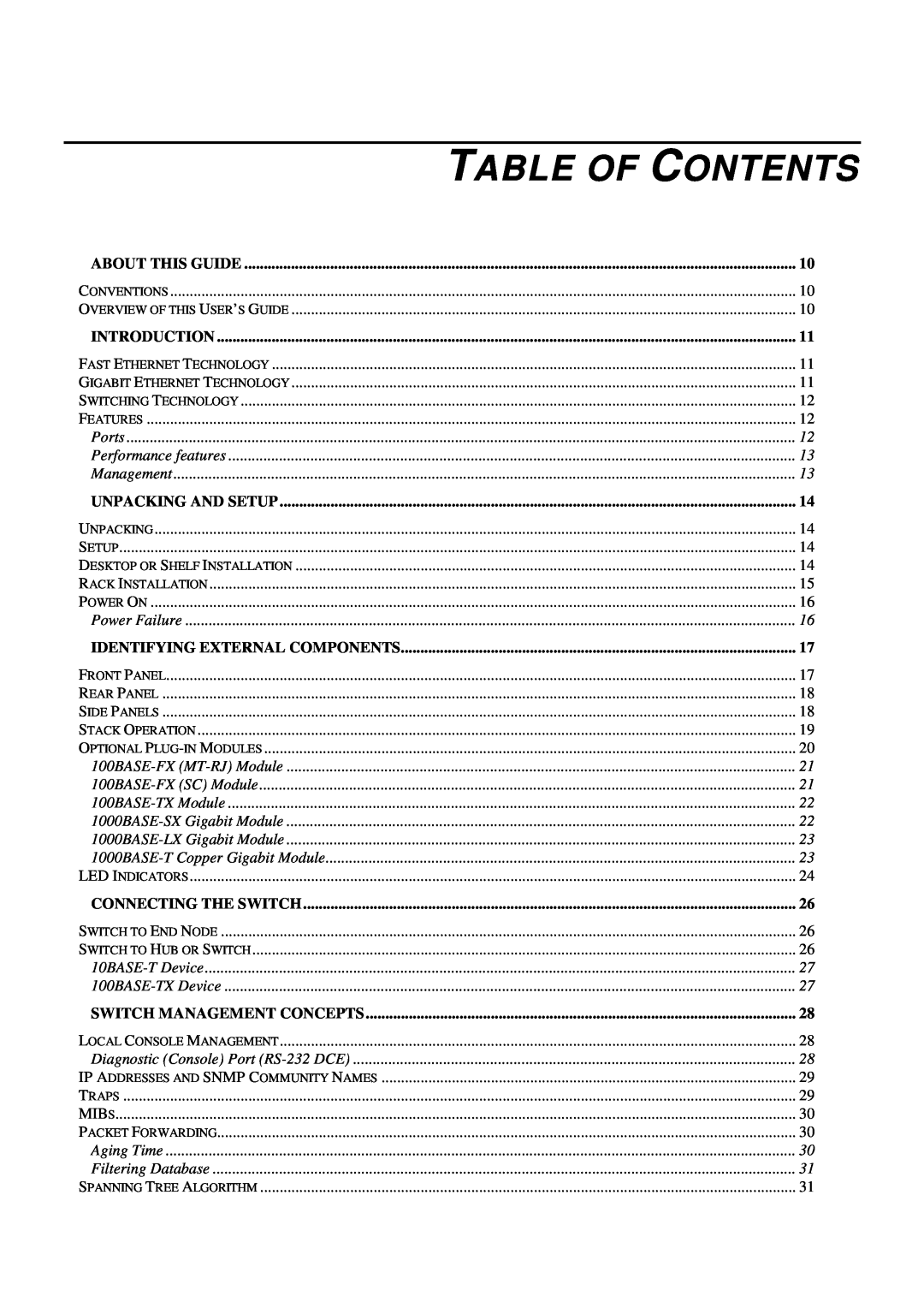 D-Link DES-3624 Table Of Contents, About This Guide, Introduction, Unpacking And Setup, Identifying External Components 