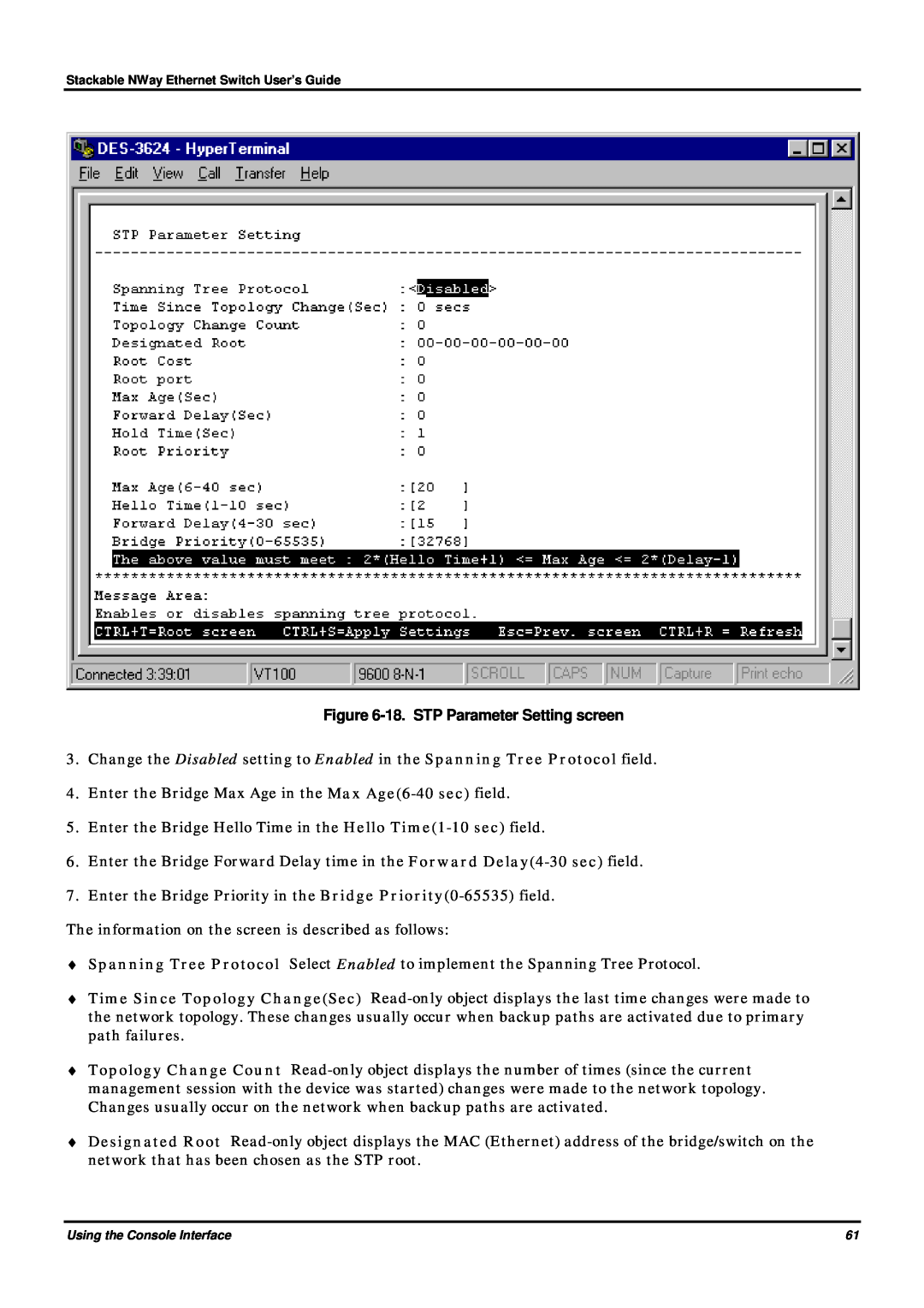 D-Link DES-3624 manual 18. STP Parameter Setting screen 