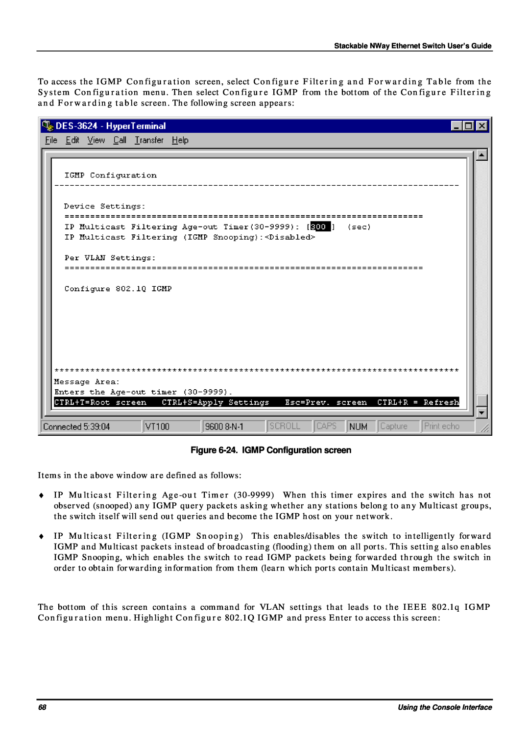 D-Link DES-3624 manual 24. IGMP Configuration screen 