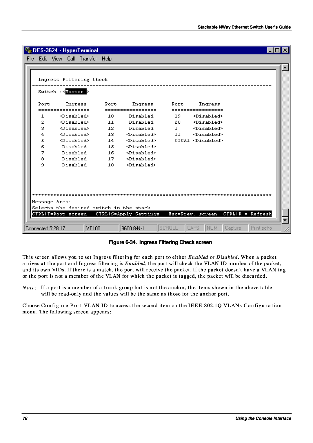 D-Link DES-3624 manual 34. Ingress Filtering Check screen 