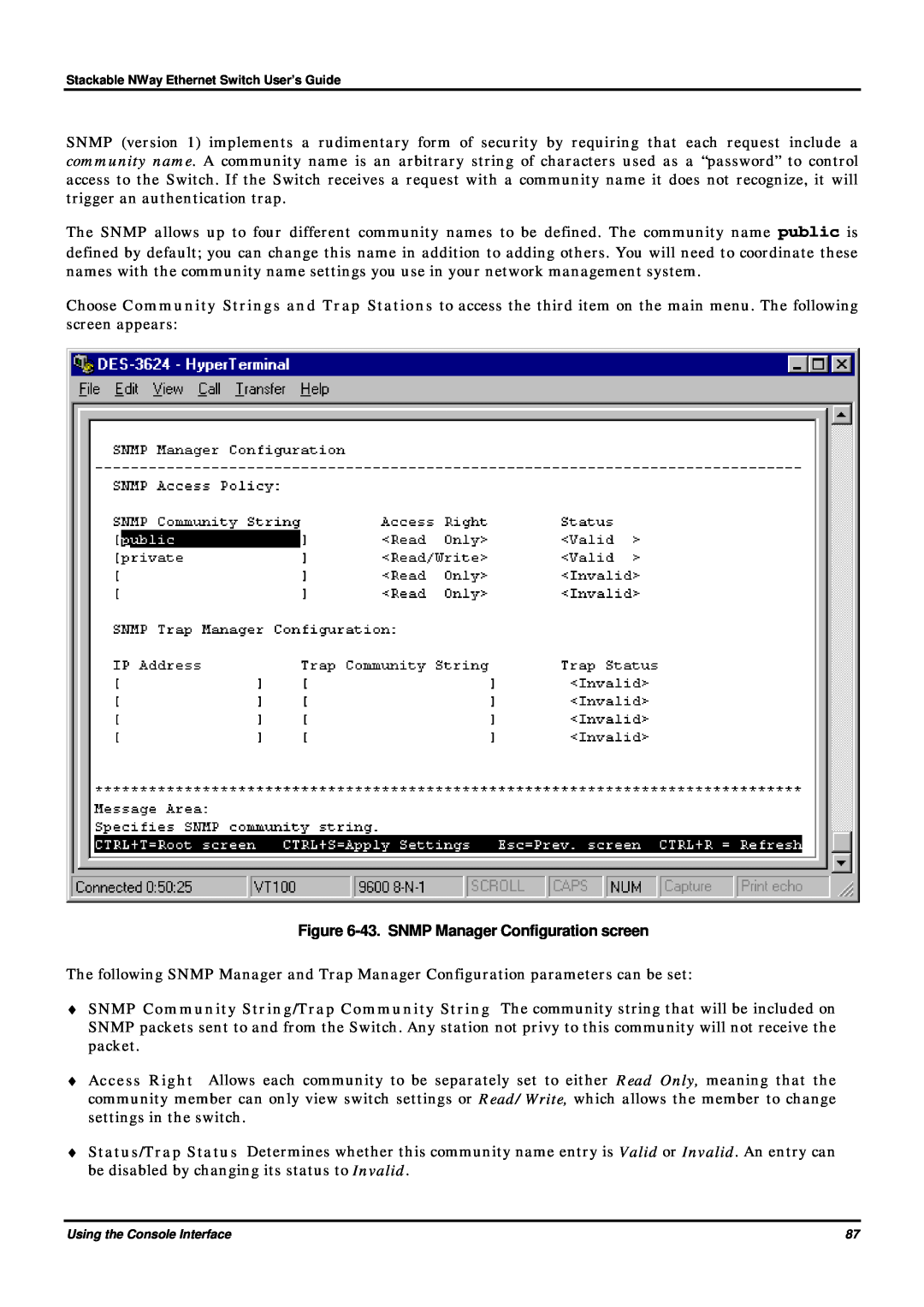 D-Link DES-3624 manual 43. SNMP Manager Configuration screen 