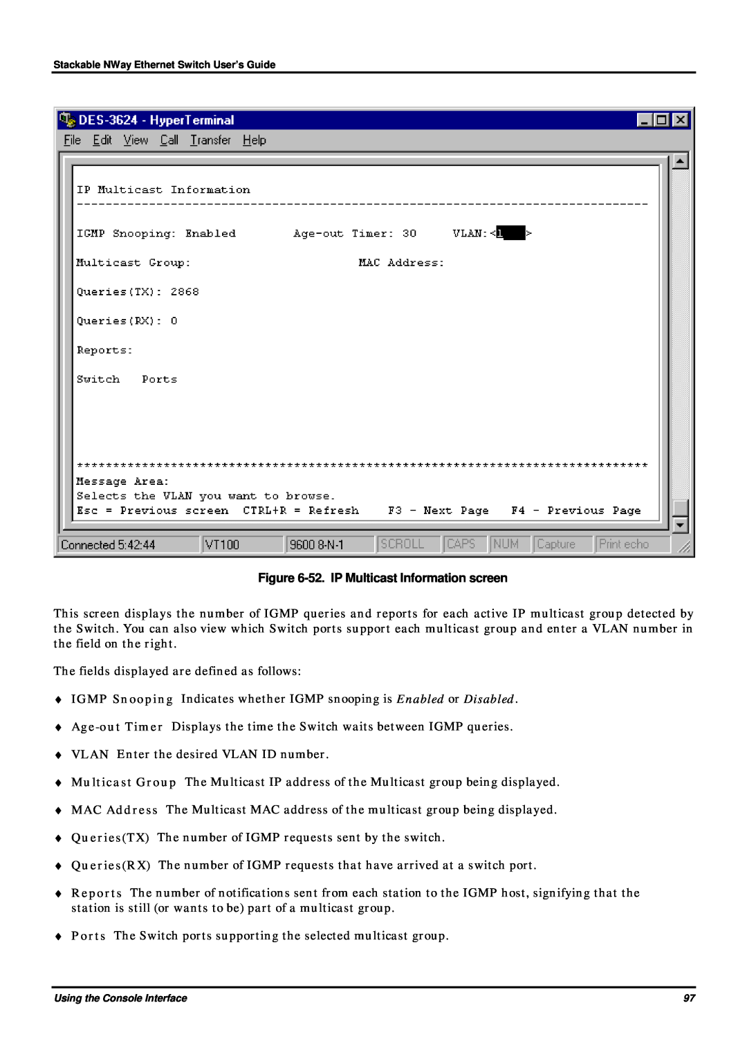 D-Link DES-3624 manual 52. IP Multicast Information screen 