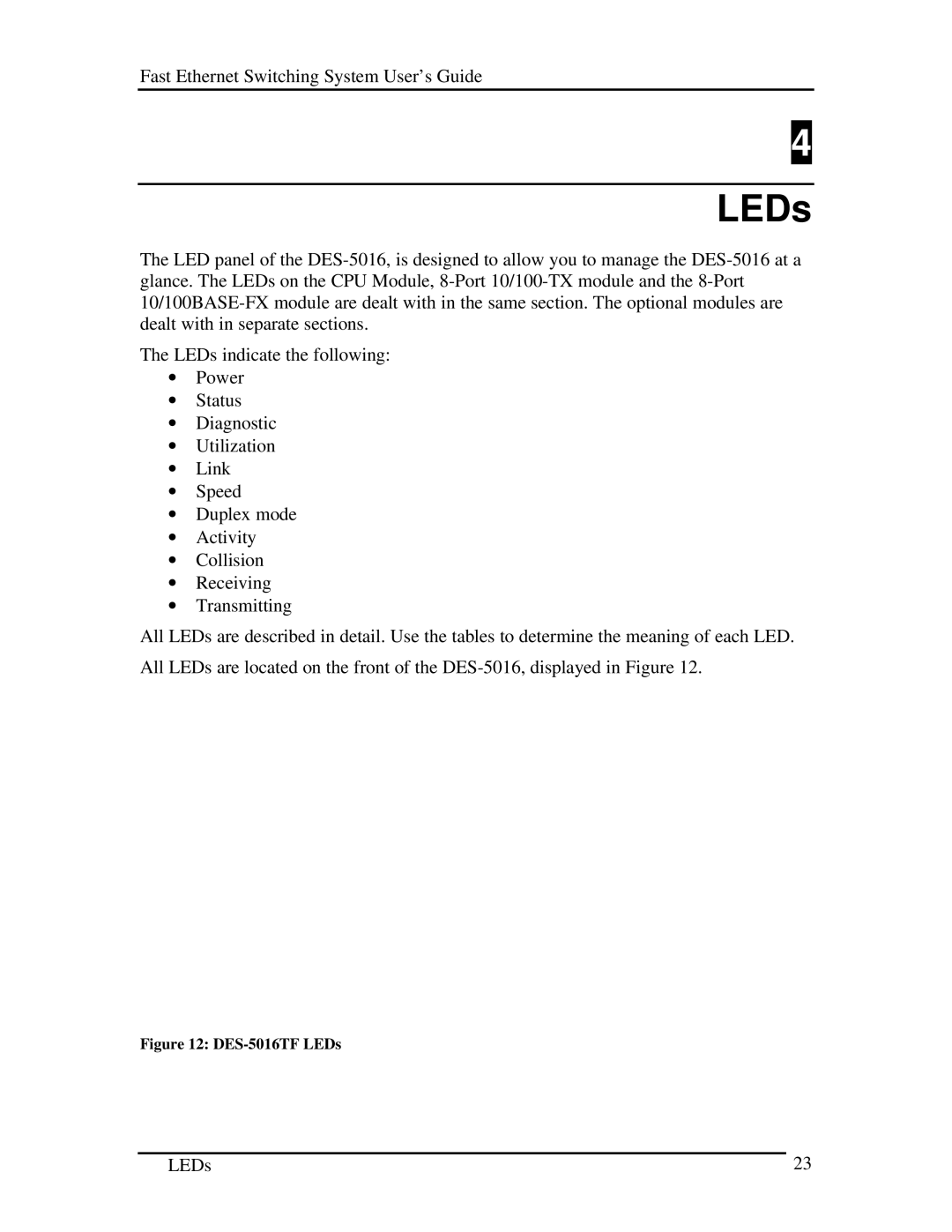 D-Link manual DES-5016TF LEDs 