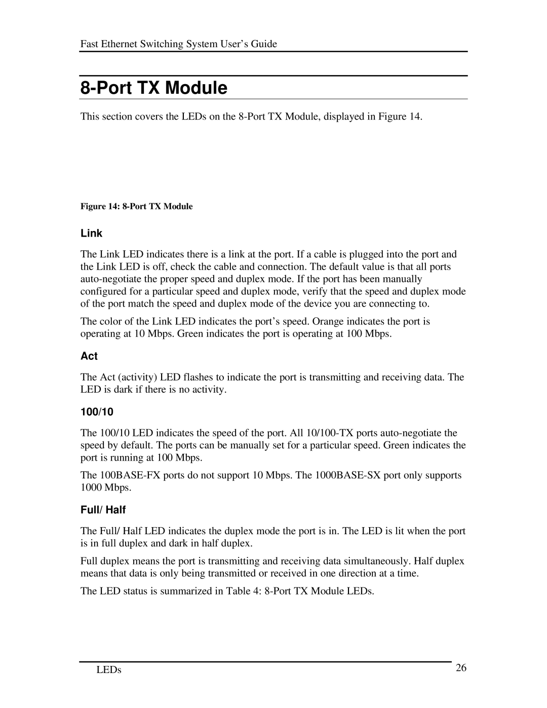 D-Link DES-5016 manual Port TX Module, Link, Act, 100/10, Full/ Half 