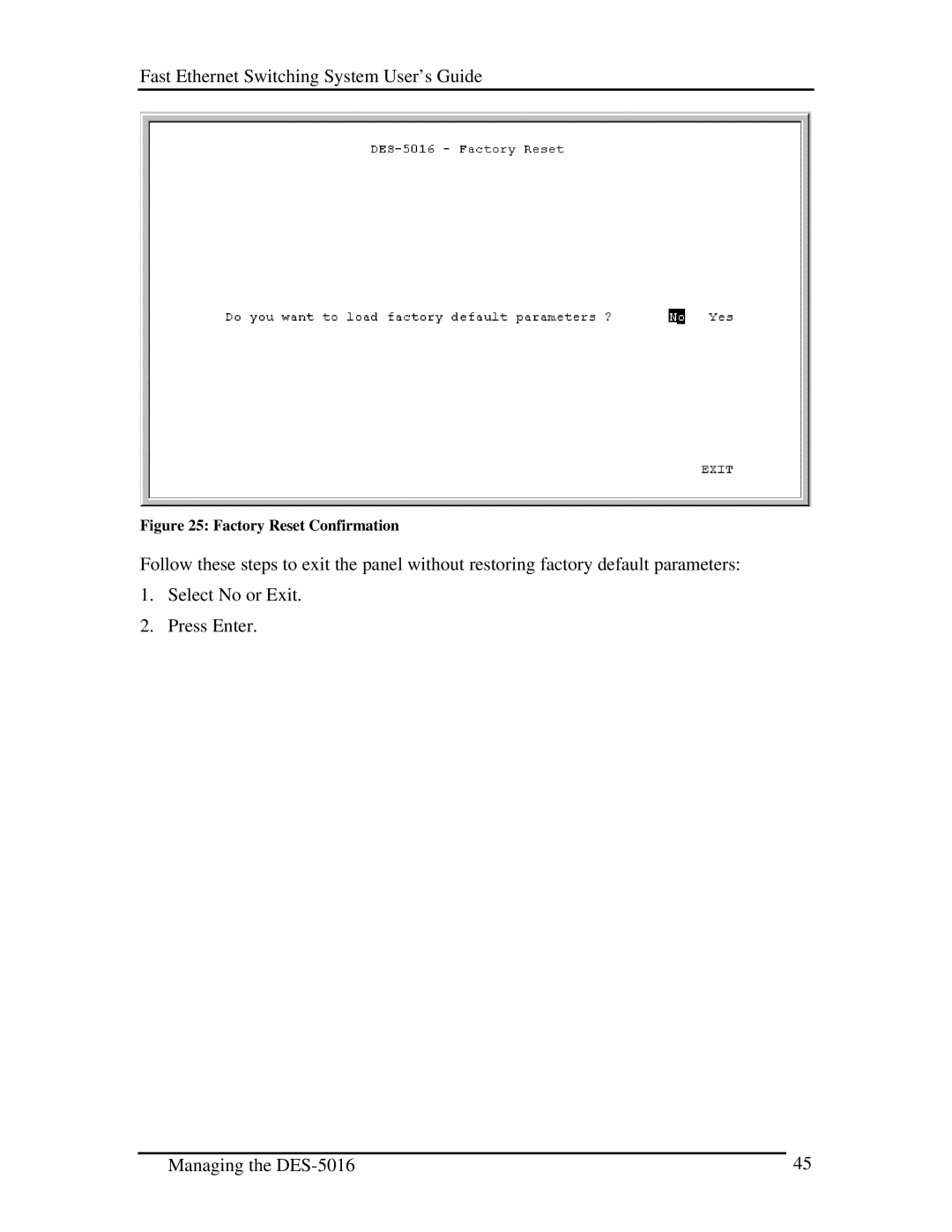 D-Link DES-5016 manual Factory Reset Confirmation 