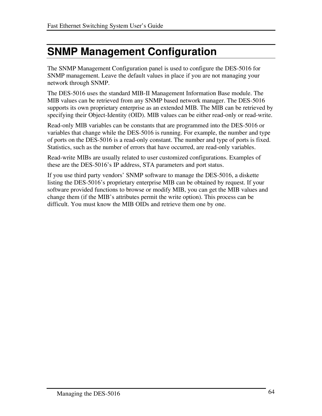 D-Link DES-5016 manual Snmp Management Configuration 