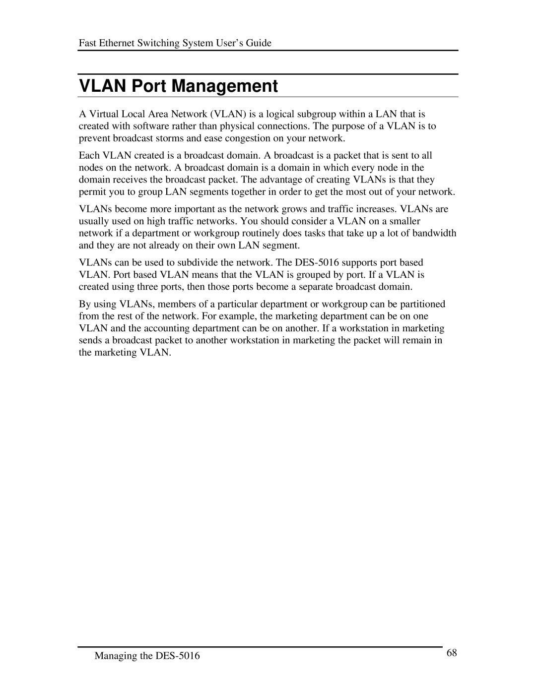 D-Link DES-5016 manual Vlan Port Management 