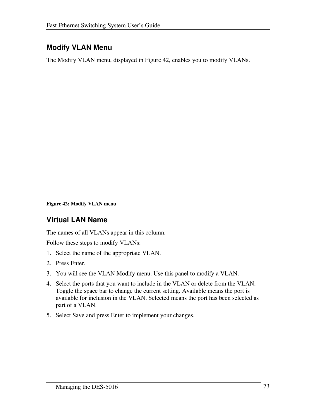 D-Link DES-5016 manual Modify Vlan Menu, Virtual LAN Name 