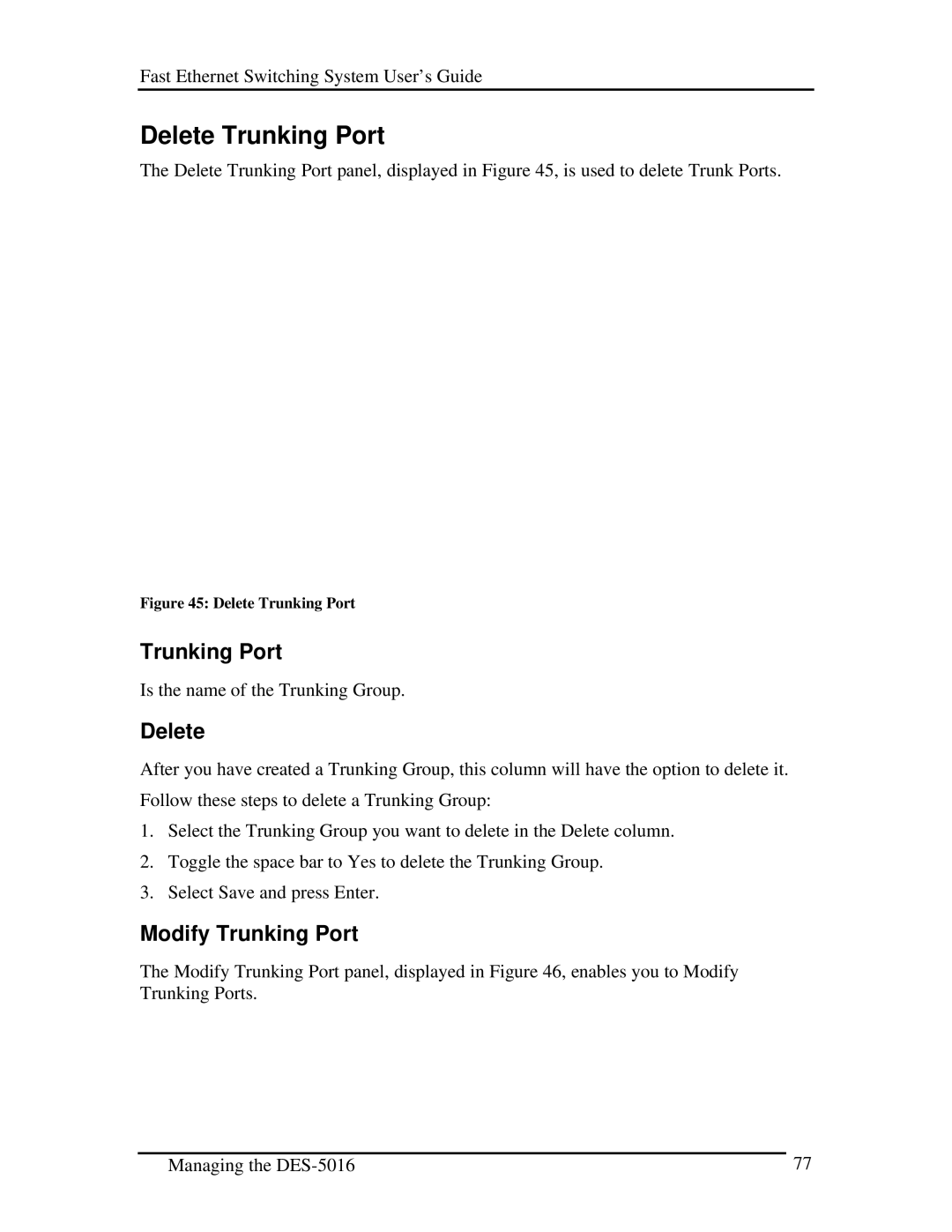 D-Link DES-5016 manual Delete Trunking Port, Modify Trunking Port 