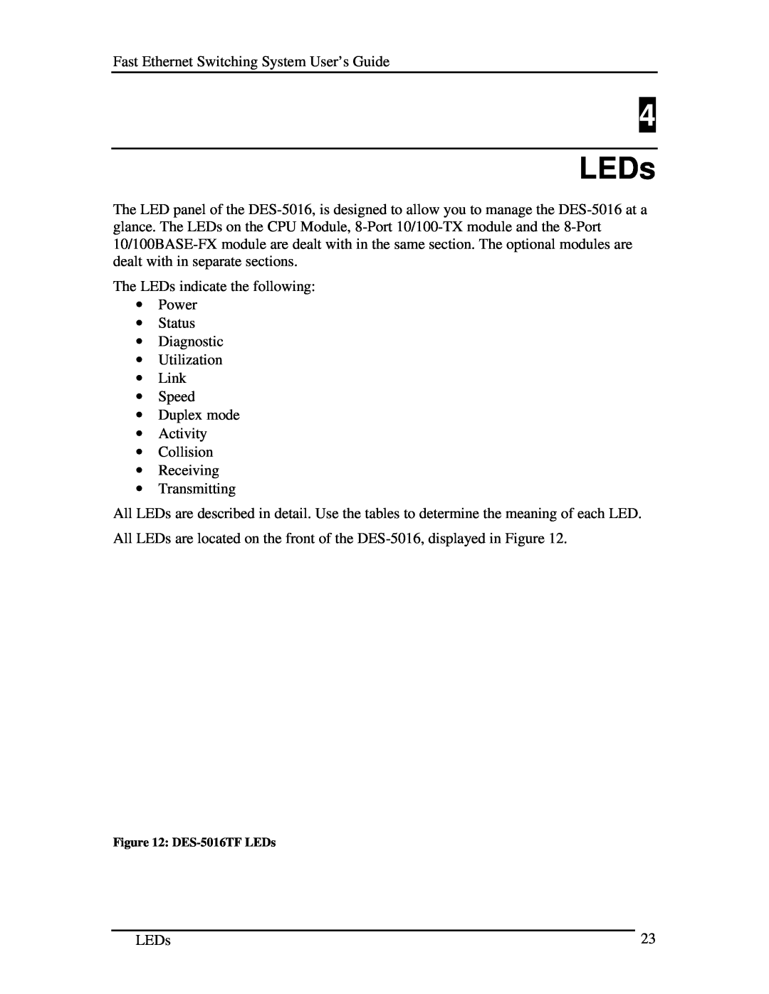D-Link manual DES-5016TF LEDs 
