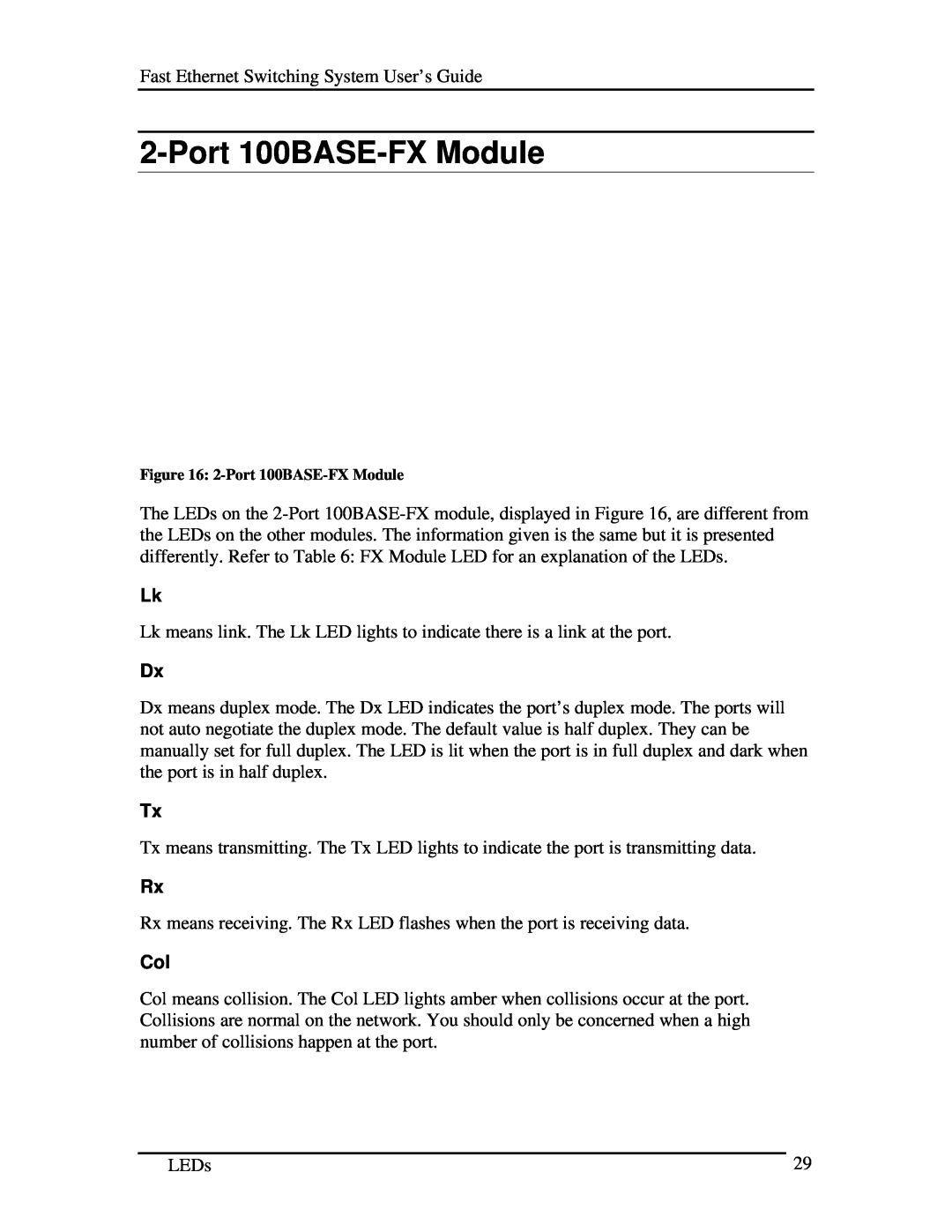D-Link DES-5016 manual Port 100BASE-FX Module 