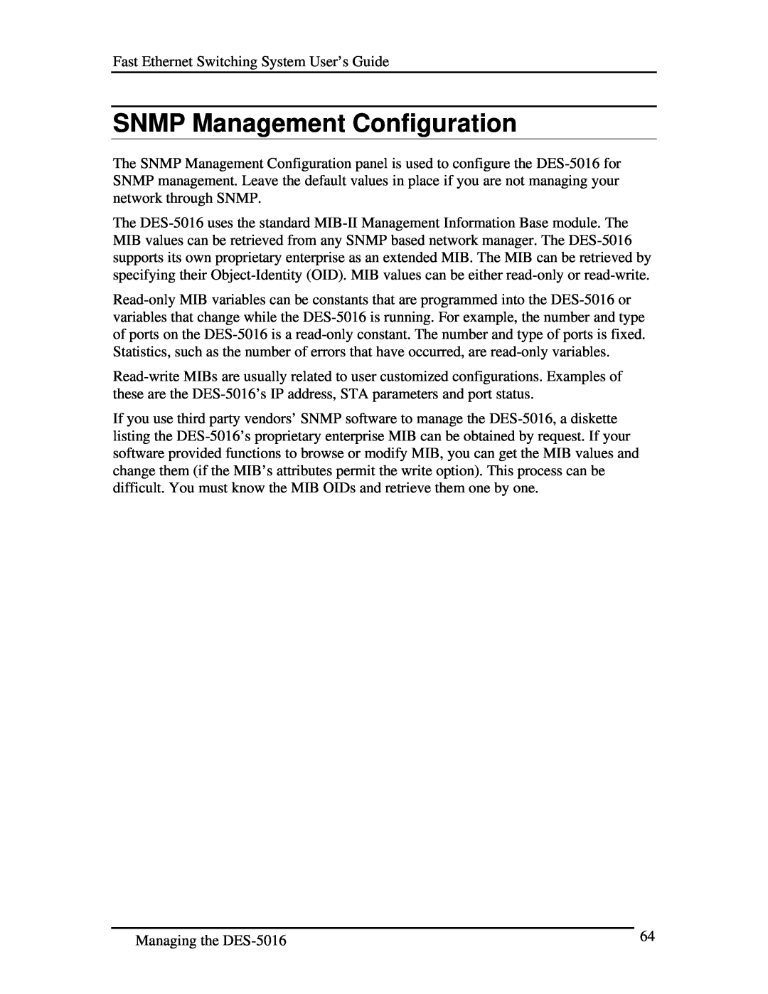 D-Link DES-5016 manual SNMP Management Configuration 