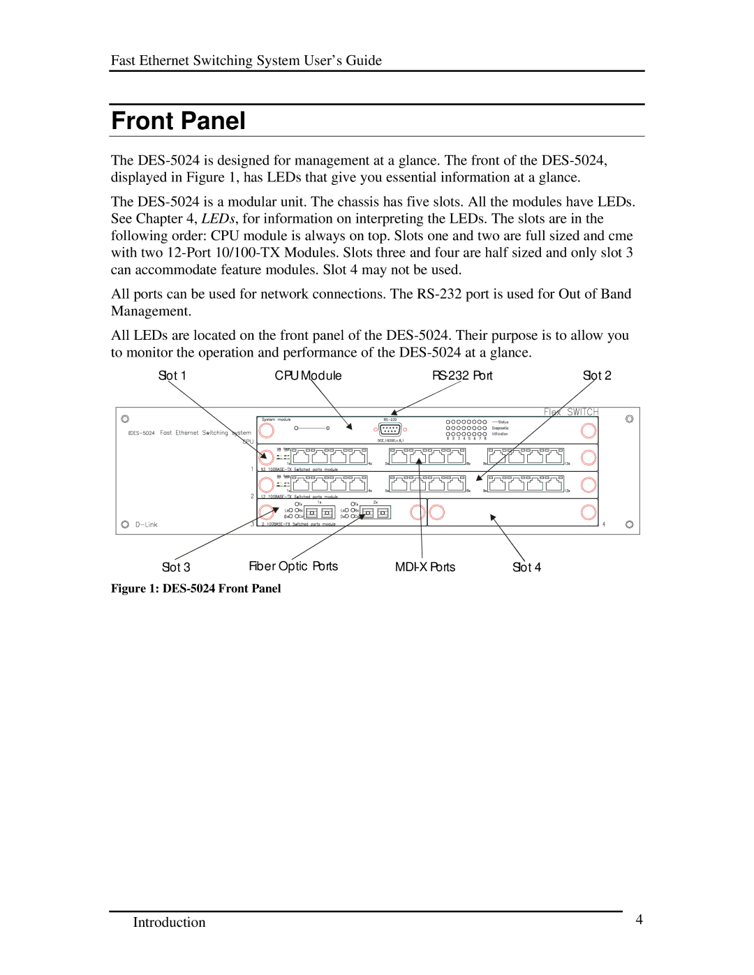 D-Link manual DES-5024 Front Panel 