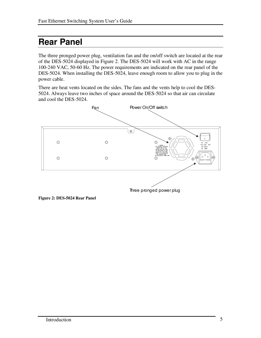 D-Link manual DES-5024 Rear Panel 