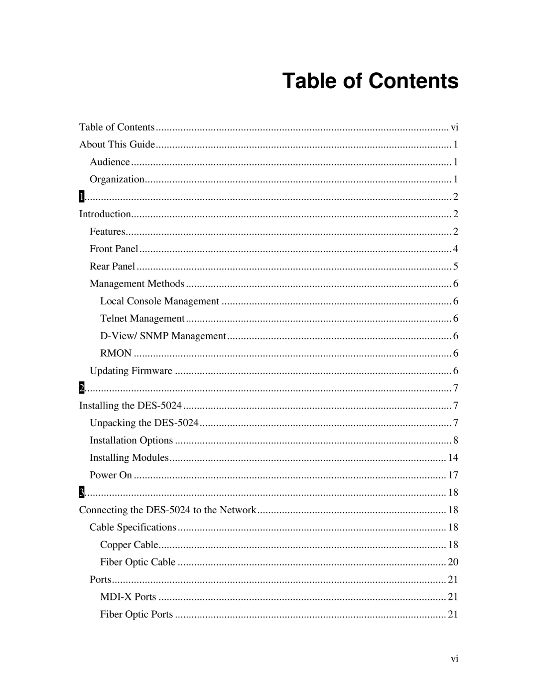 D-Link DES-5024 manual Table of Contents 