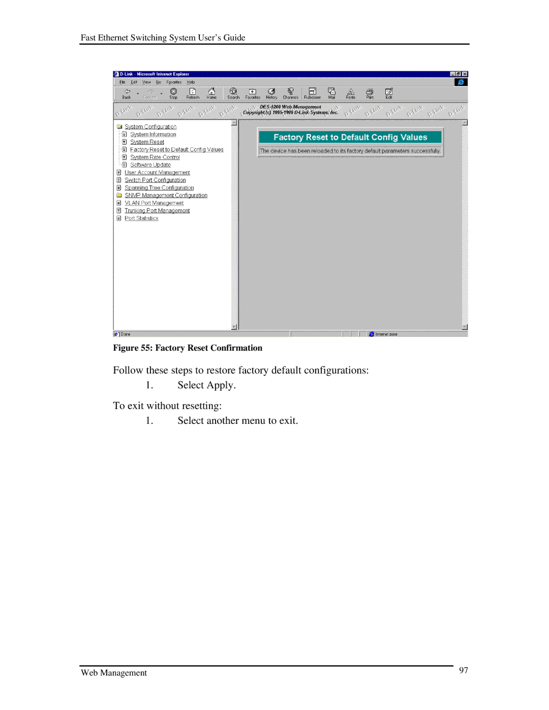D-Link DES-5200 manual Factory Reset Confirmation 