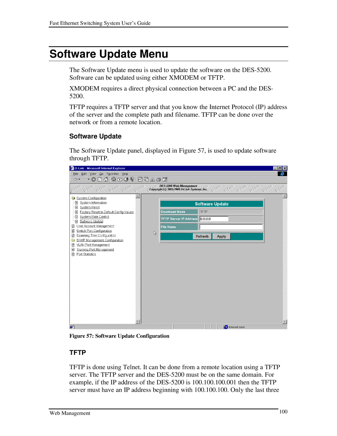 D-Link DES-5200 manual Software Update Menu 