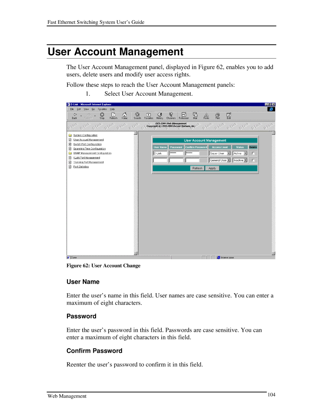 D-Link DES-5200 manual Web Management 104 