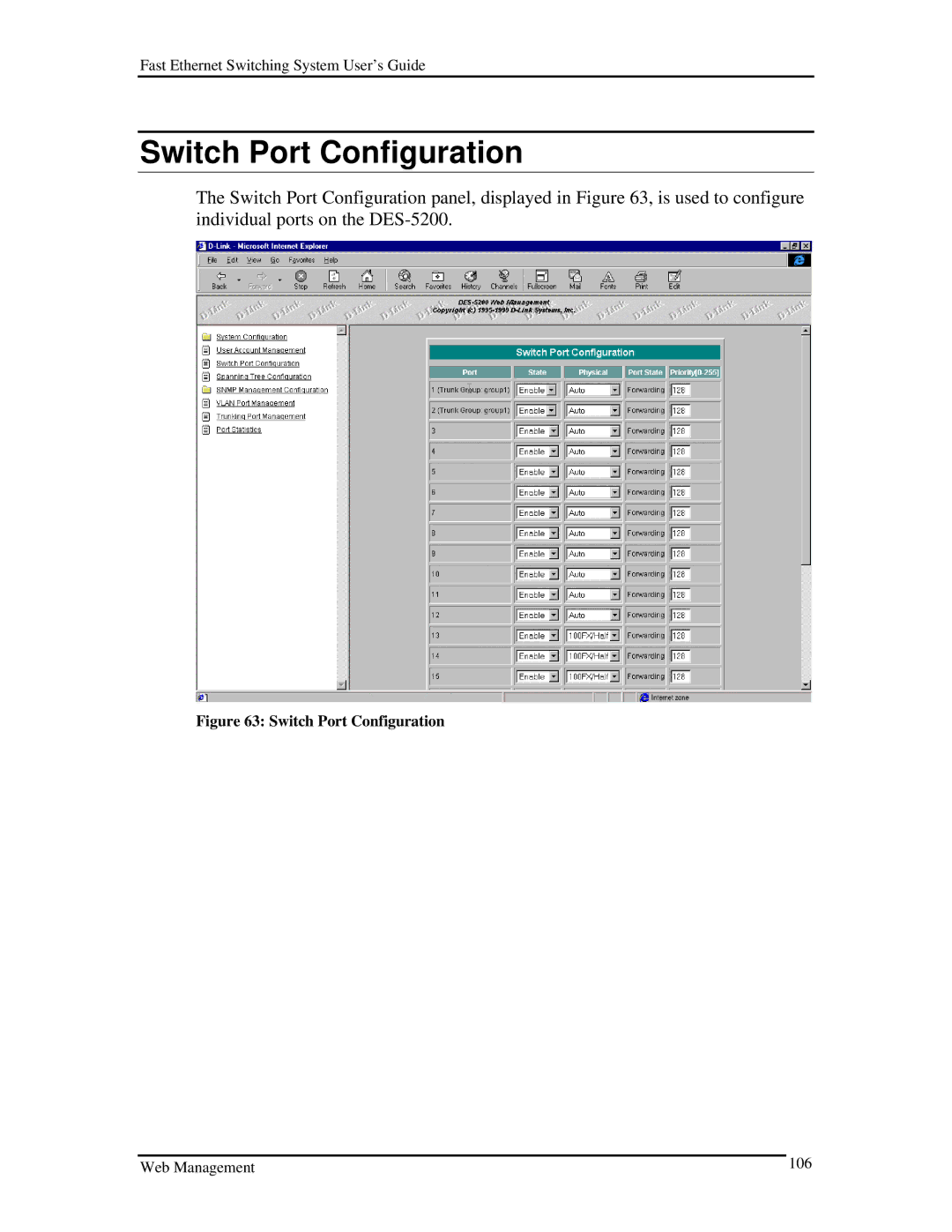 D-Link DES-5200 manual Web Management 106 