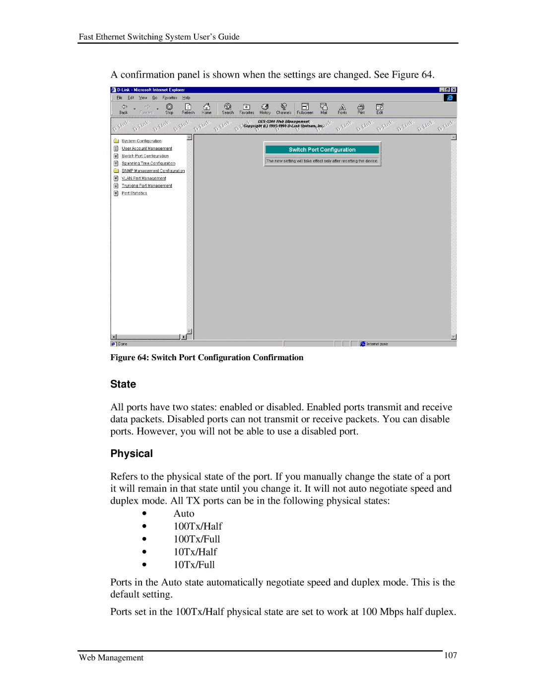 D-Link DES-5200 manual Switch Port Configuration Confirmation 