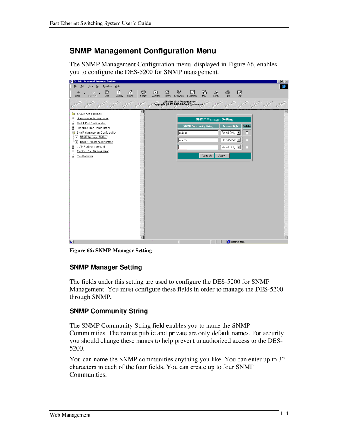 D-Link DES-5200 manual Snmp Manager Setting 