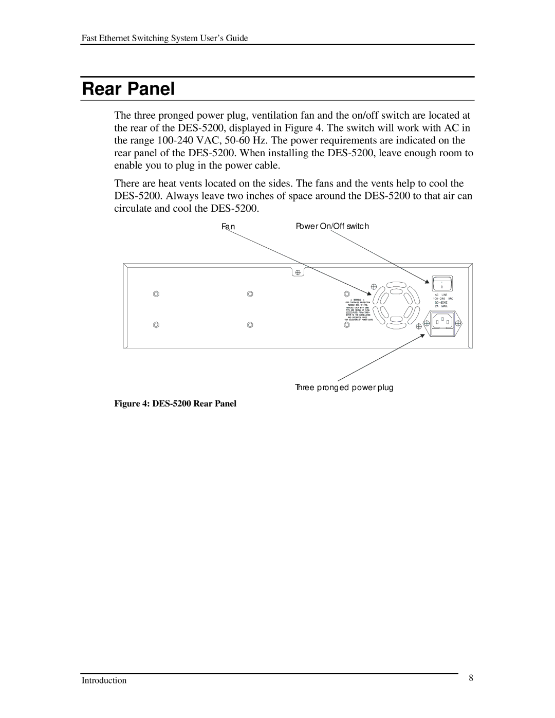 D-Link manual DES-5200 Rear Panel 