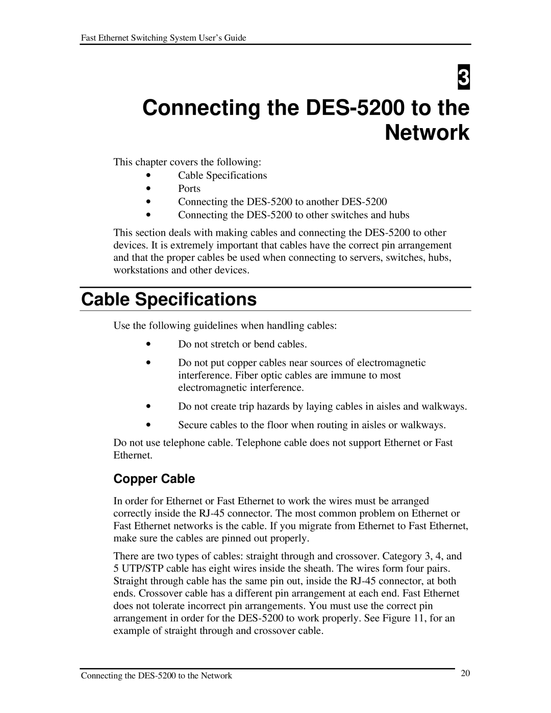 D-Link DES-5200 manual Cable Specifications, Copper Cable 