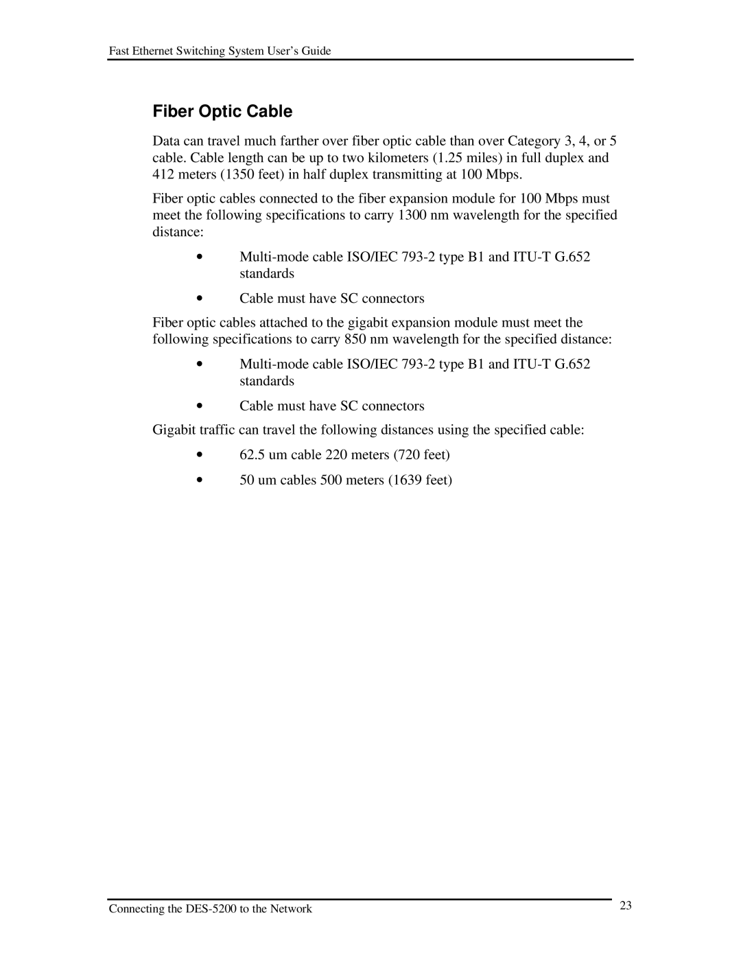 D-Link DES-5200 manual Fiber Optic Cable 